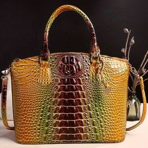 Crocodile Pattern Satchel - Brown and Yellow NWT